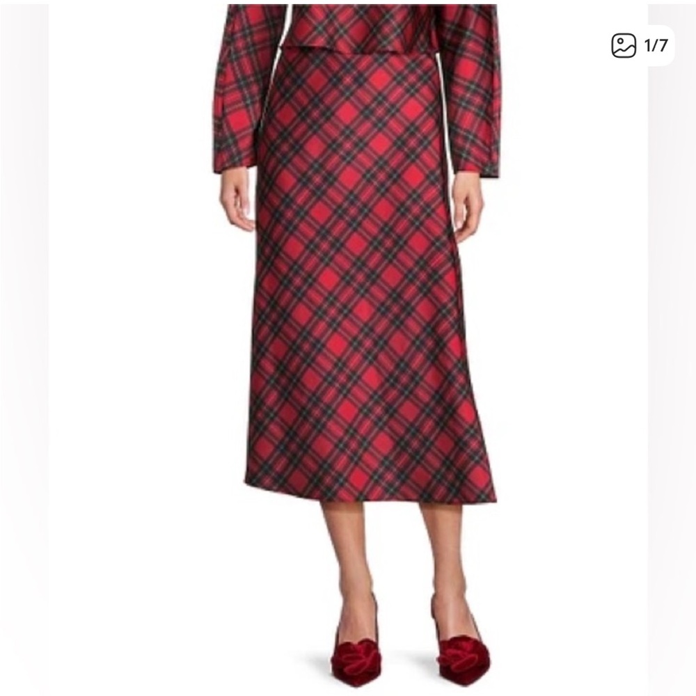 ANTONIO MELANI Red and Black Plaid Midi Skirt - Picture 1 of 2